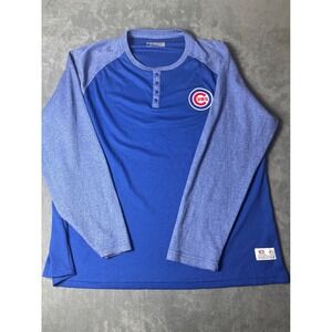 Chicago Cubs MLB True Fan Henley Shirt Mens 2XL Blue Waffle Knit Long Sleeve